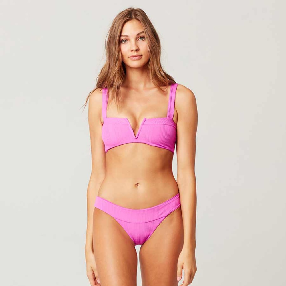 L*Space Pointelle Rib Veronica Bikini Bottom Retro in Pink - XS - New!